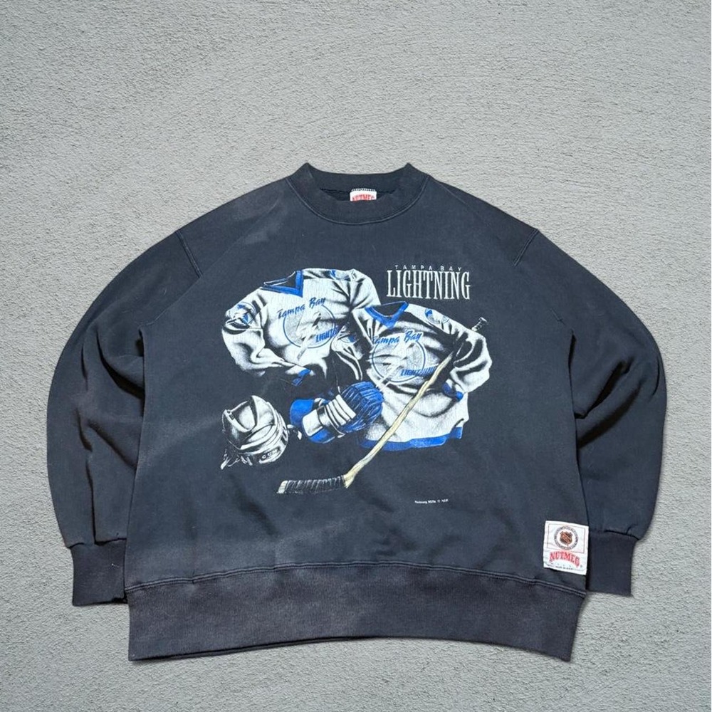 Vintage 90s Tampa Bay Lightning NHL Nutmeg Sweatshirt Navy Mens Medium